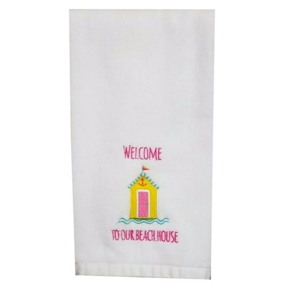 Traditions Summer Hand Towels Set of 2 Embroidered Welcome to Our Beach House